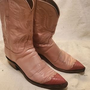 Soft pink leather & lizard western boots sz 10